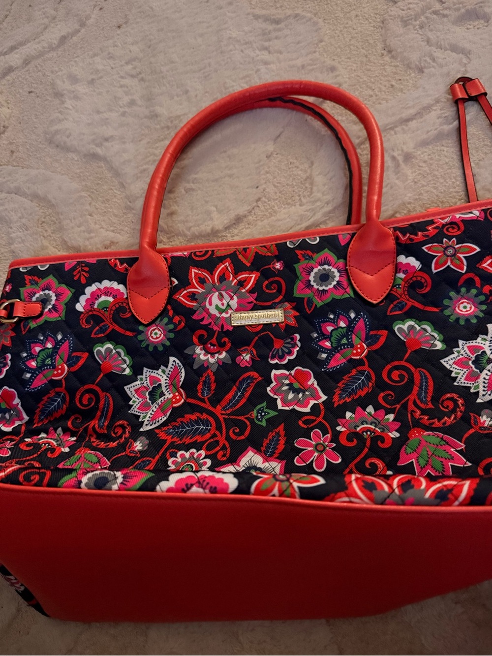 Simply Southern Black Floral Tote with Red Trim